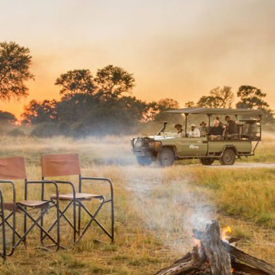 Kwando Lebala sundowner with fire