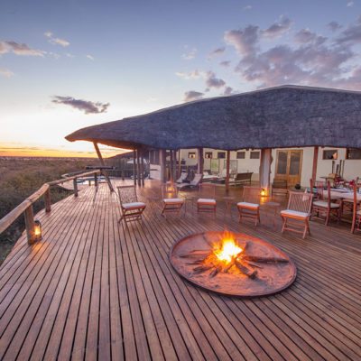 Kwando Tau Pan camp fire and view