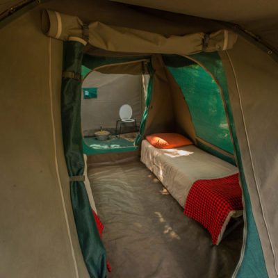 Tent interior looking through to ensuite toilet